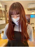 韓国風顔周りレイヤー×ストレート/前髪カット/オレンジカラー