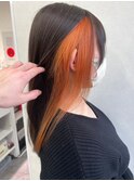 インナーカラー　オレンジ　ハイトーン　ケアブリーチ　ツヤ髪