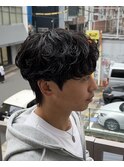 シャドウパーマダウンパーマメンズ韓国ヘアシースルーマッシュ
