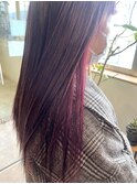 大人可愛いストレートピンクインナーカラー