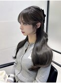 顔まわり/前髪/グレージュ/ブリーチなし/レイヤー/韓国/暗め