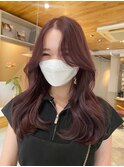 ピンクブラウン×くびれヘア/韓国ヘア/ワンホン/顔周りレイヤー