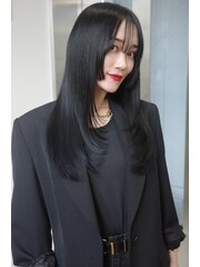 6700透明感グレージュカラー艶髪ワンホンヘア韓国レイヤーロング