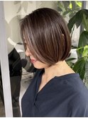 くびれショートボブ40代50代グレイカラー白髪染め白髪ぼかし