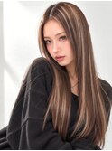 韓国風センターパートロング×ハイライト