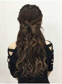 編み込みリボンハーフアップ