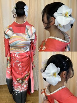 ヘアーメイク ツインズ(Hair Make TWINS) ピンクの着物に似合う和のアレンジセット