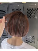 ピンクブラウン暖色カラーブリーチなし赤髪ボブくすみカラー