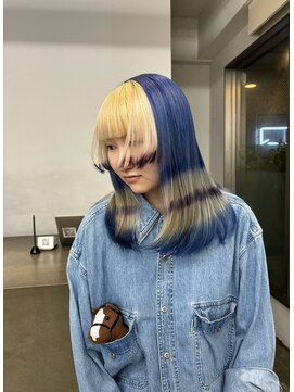 レコ 渋谷(LECO) ネイビー×ブロンド×パープルのボーダーデザイン