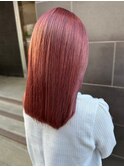 ピンクブラウン　透明感　艶カラー　ストレート　ミディアム