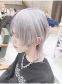 シルバーカラーツーブロックマッシュ ロングウルフカット