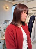 ハイトーン ピンクカラー 切りっぱなしボブ　ピンクブラウン