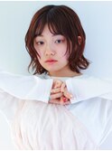 大人かわいいウェーブボブ/顔周りレイヤー小顔ライン