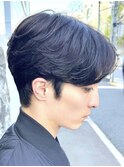 Haleニュアンスパーマビジネスマンセンターパートブルーブラック