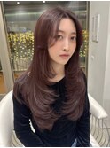 ロングスタイル/韓国/レイヤーカット/ダブルカラー/栄a71