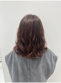 レッドブラウン×ウェーブパーマスタイル