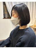 斜めバング 大人可愛い縮毛矯正 うる艶髪質改善 レイヤーボブ