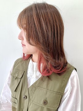 フォーク FOLK 【FOLK】インナーカラーピンク☆似合わせ外ハネミディアムボブ♪