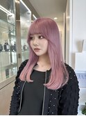 ミルクティーピンクグレージュミディアムウルフレイヤー長めボブ