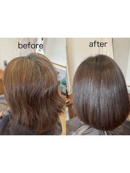 佐賀で希少価値の高い和漢カラーを使用。トリートメントを含めたヘアカラーでハリコシを与えツヤツヤ髪に。