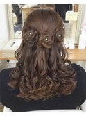 3連お花のハーフアップ