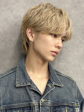 エルマーク 梅田中津(L-MARK) BTSテテ風無造作シースルーカルマパーマミルクティースパイラル