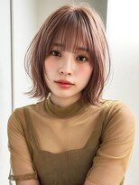 ヴェイン 渋谷(vain)&nbsp;外ハネボブ ピンクベージュ 前髪カット 顔周りレイヤー 韓国ヘア