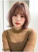 外ハネボブ ピンクベージュ 前髪カット 顔周りレイヤー 韓国ヘア
