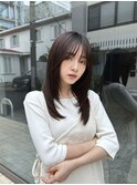 ミディアム韓国レイヤーカット 2wayバング 暗髪グレージュカラー