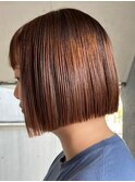 フルバングレッドブラウン似合わせカットカルマパーマ
