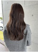ツヤ髪ナチュラル暗髪ブラウンベージュ ゆるふわウェーブ