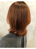 外はねボブ/ミディアムボブ/韓国風/韓国ヘア/オレンジカラー
