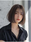 ナチュラルボブくびれヘアアプリコットオレンジ20代30代40代50代