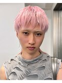 メンズペールピンクシャギーショートハイトーンカラー