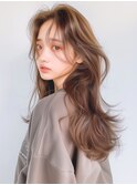 ベージュカラー/レイヤーカット/シースルーバング/韓国風ヘア
