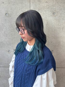 トゥイン 八王子(TWIN) インナーカラー 青緑 ターコイズカラー