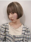 ケアブリーチハイトーンベージュデザインカラーボブ
