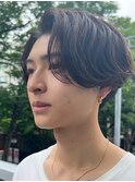 大人の波巻きスパイラルパーマミディアムロングメンズカットヘア