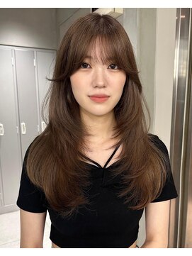 サイン 渋谷(SIGN) 黒髪グレーベージュレイヤーロング前髪パーマ