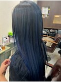 外国人風バレイヤージュ、ネイビーカラー