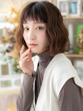 カバーヘア ブリス 大宮西口(COVER HAIR bliss) ぱっつん前髪切りっぱなし耳かけ外ハネロブc5大宮20代30代40代