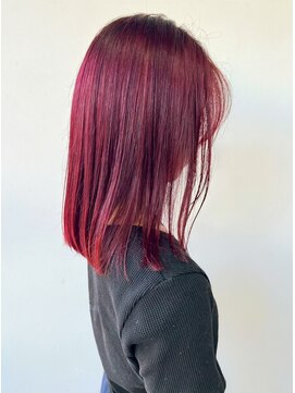 ヘアー アイス 御器所本店(HAIR ICI) ブリーチなし暖色カラー髪質改善カラーチェリーレッド艶髪