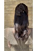 ヘアセット　カチモリ　ハーフアップ　ゆるふわ　お呼ばれヘア