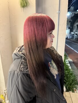 スタン 渋谷(Stam) ミルクティーピンクアッシュカラータッセルボブ前下がりボブ