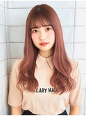 ロング ハイトーン ミルクティーピンク 前髪 ブリーチ 10代20代