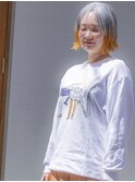 グレイヘア×ビビッドオレンジ★切りっぱなしボブ[40代50代60代]