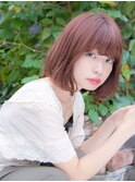 ピンクブラウン　重めボブ