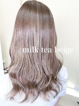 ミシェリー(misherry) 小顔くびれヘア20代30代40代ミルクティーセミロングハイライト