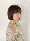 切りっぱなしボブ/ミニボブ/ブラウンカラー/アッシュカラー/美髪
