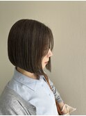 前下がりボブ/ハイライト/オリーブベージュ/切りっぱなしボブ